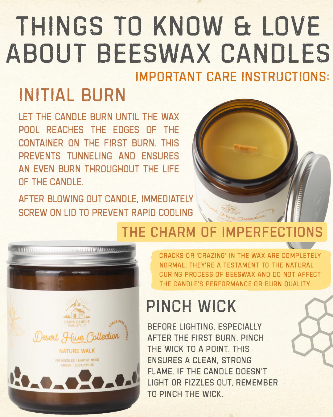 Cabin Candle Park City beeswax candle from above showing glass jar and wax