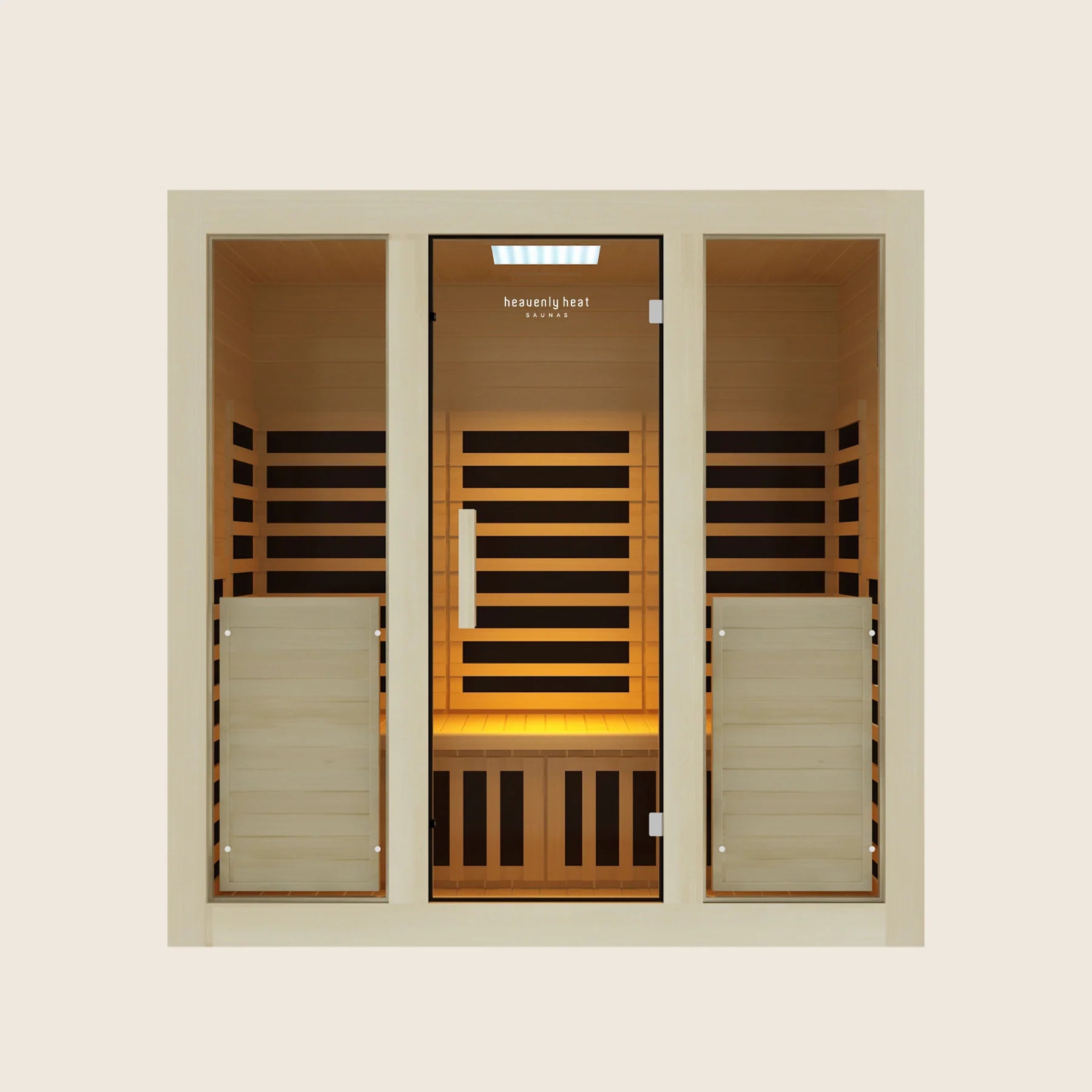 Infrared 3 Person Sauna front render with new logo view