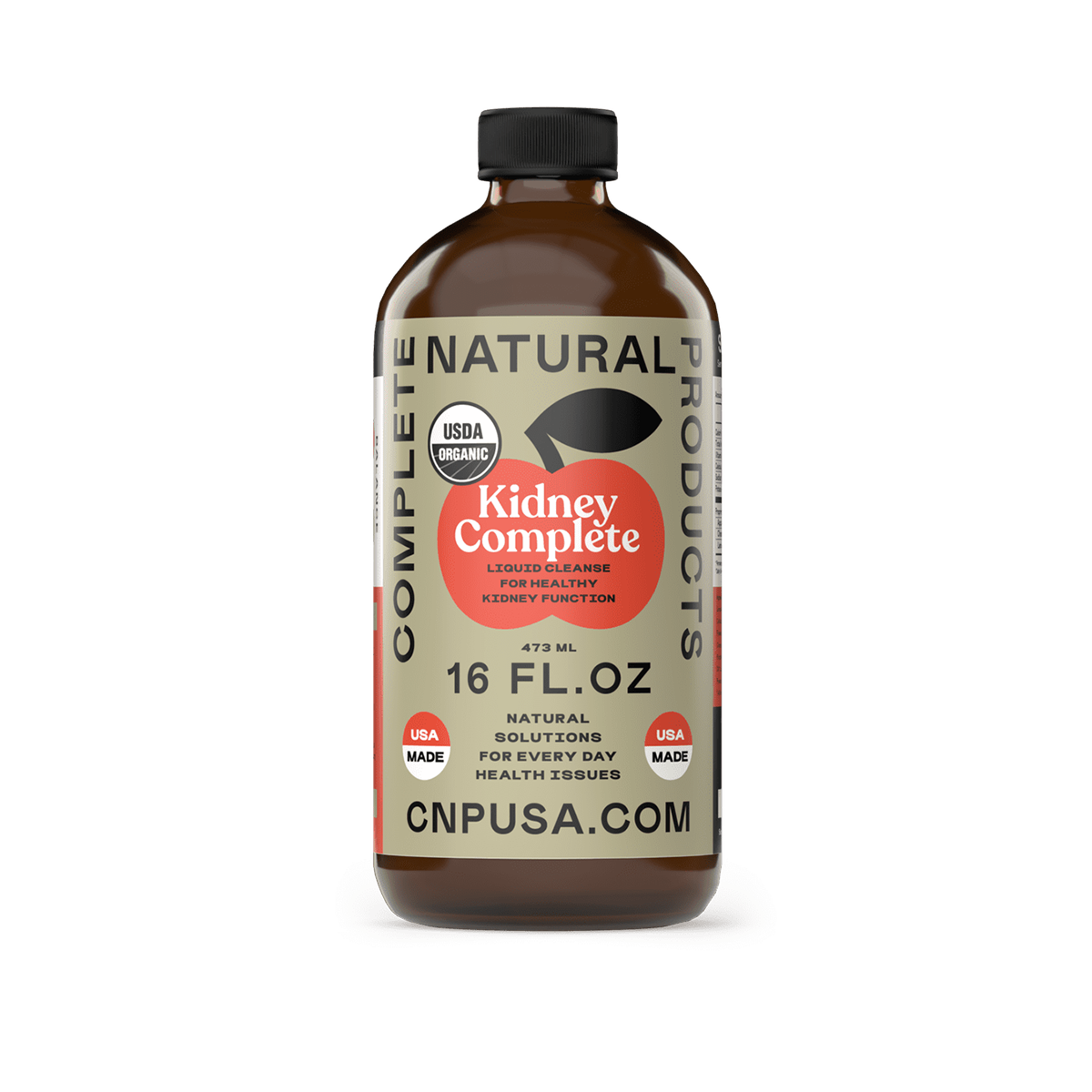 Kidney Complete 16oz Glass Bottle formula front label herbal supplement