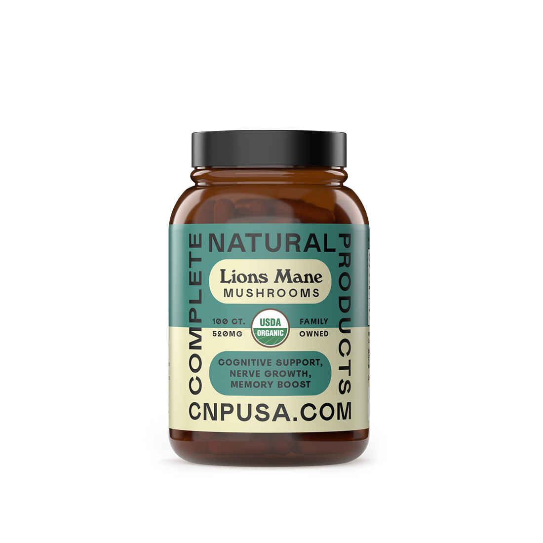 Organic Lion's Mane Capsules 2025 front bottle label cognitive support supplement