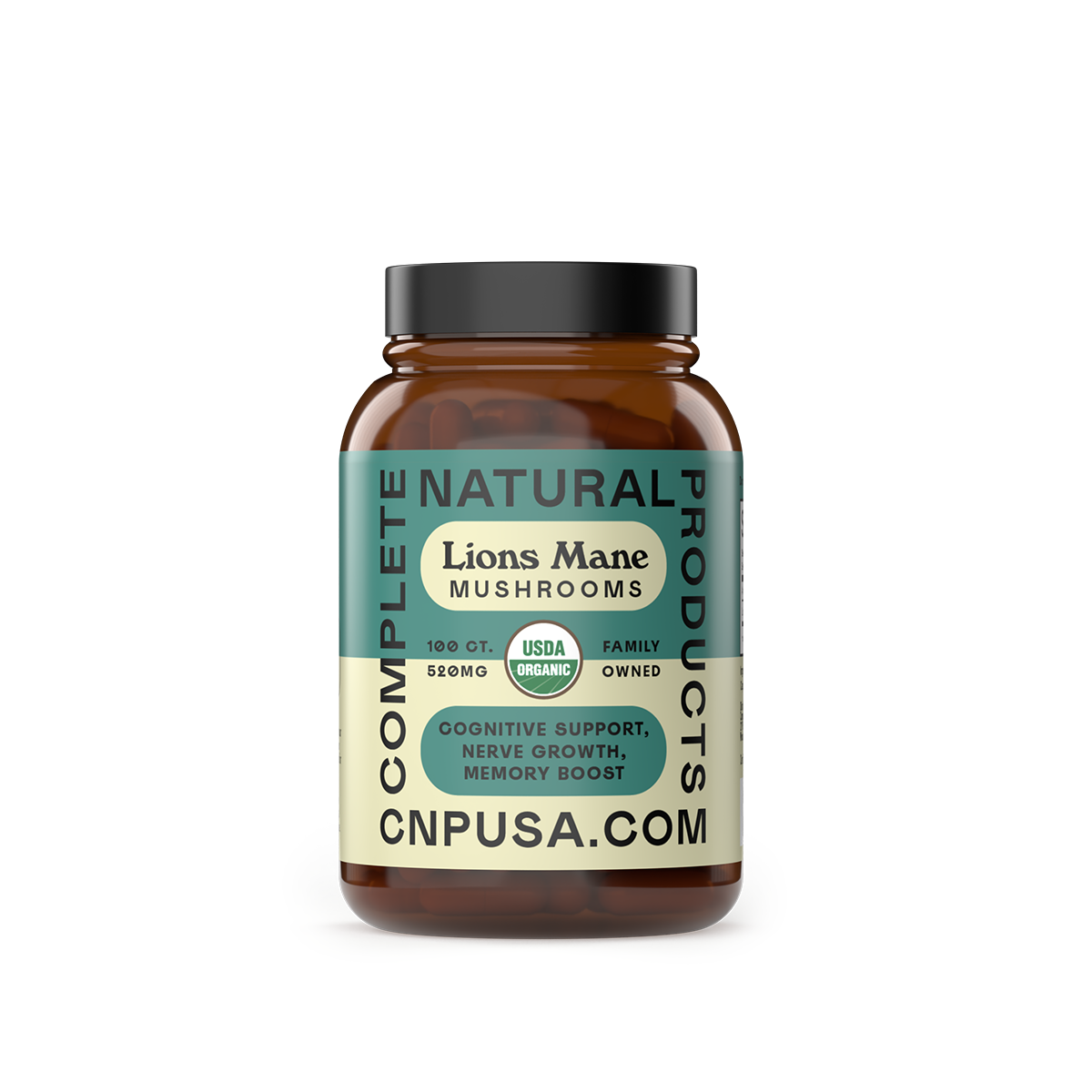 Organic Lion's Mane Capsules 2025 front bottle label cognitive support supplement