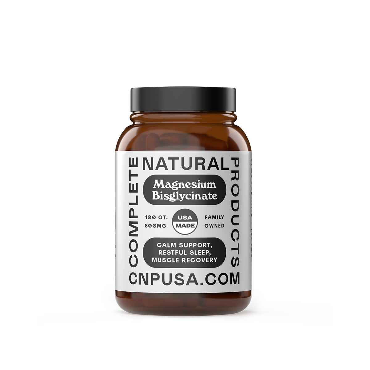 Magnesium Bisglycinate Capsules front bottle label sleep and muscle recovery supplement