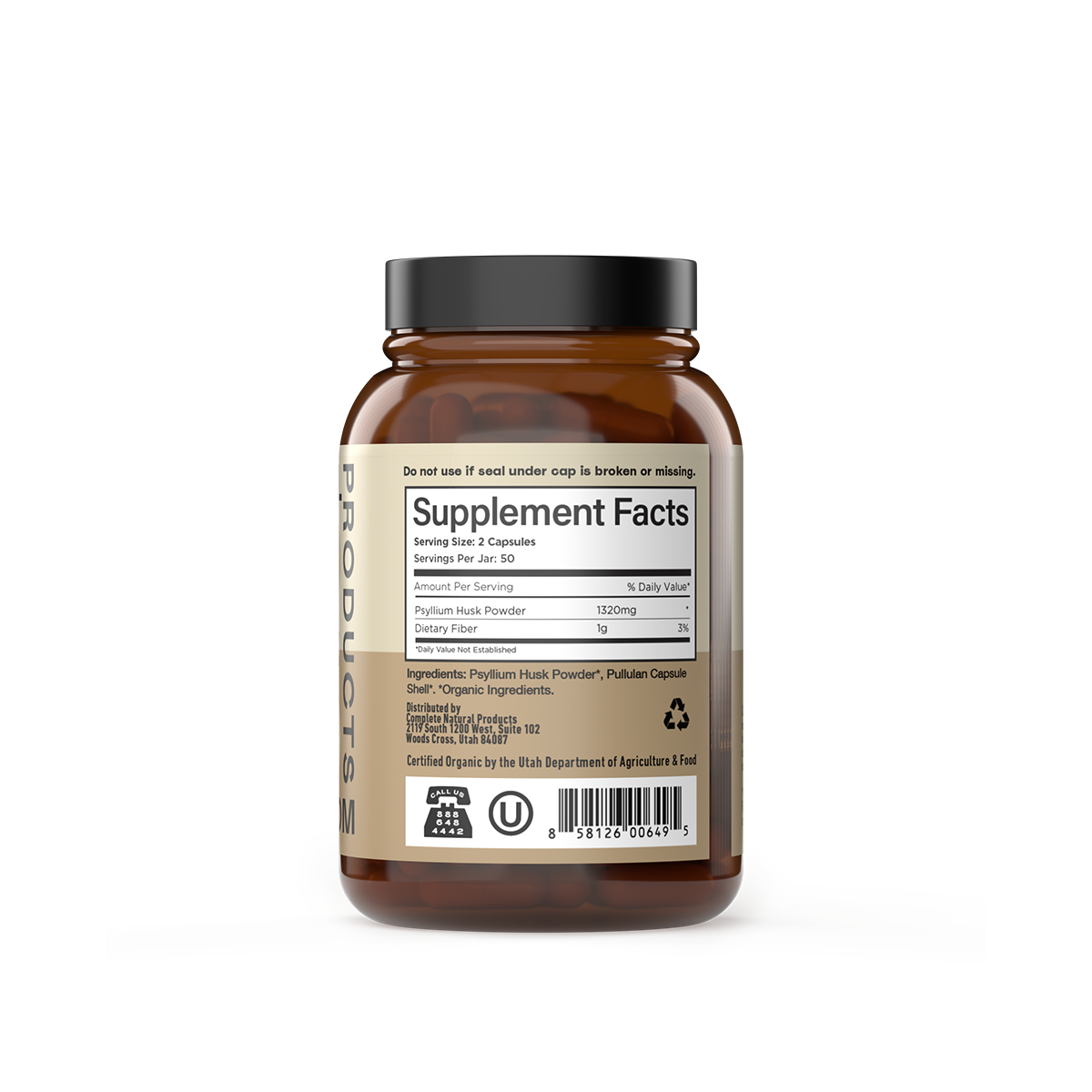 Organic Psyllium Husk Capsules supplement facts panel
