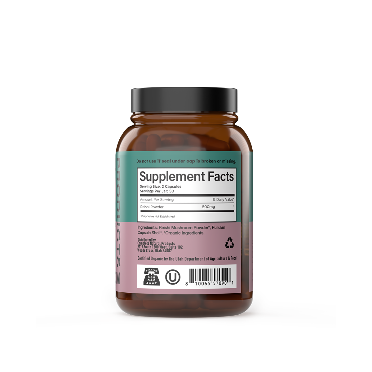 Organic Reishi Capsules supplement facts panel