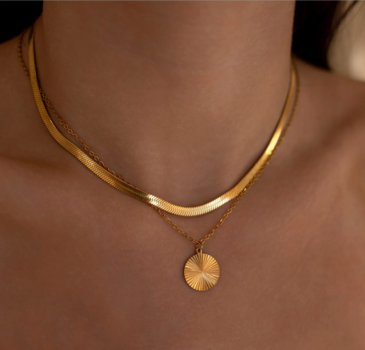 Chasing Sunset Necklace worn lifestyle photo