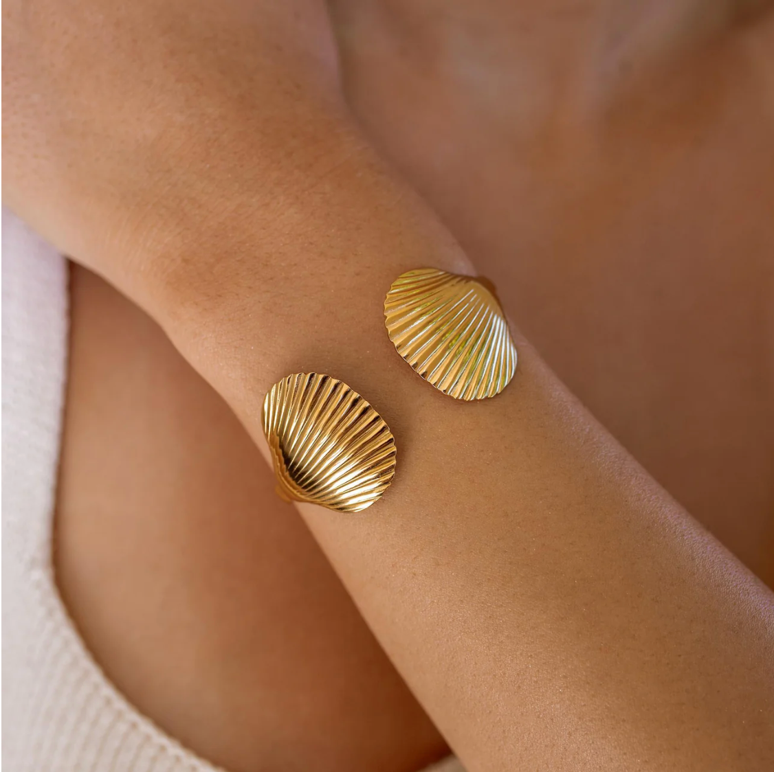 Marella Cuff Gold front view sculptural cuff bangle