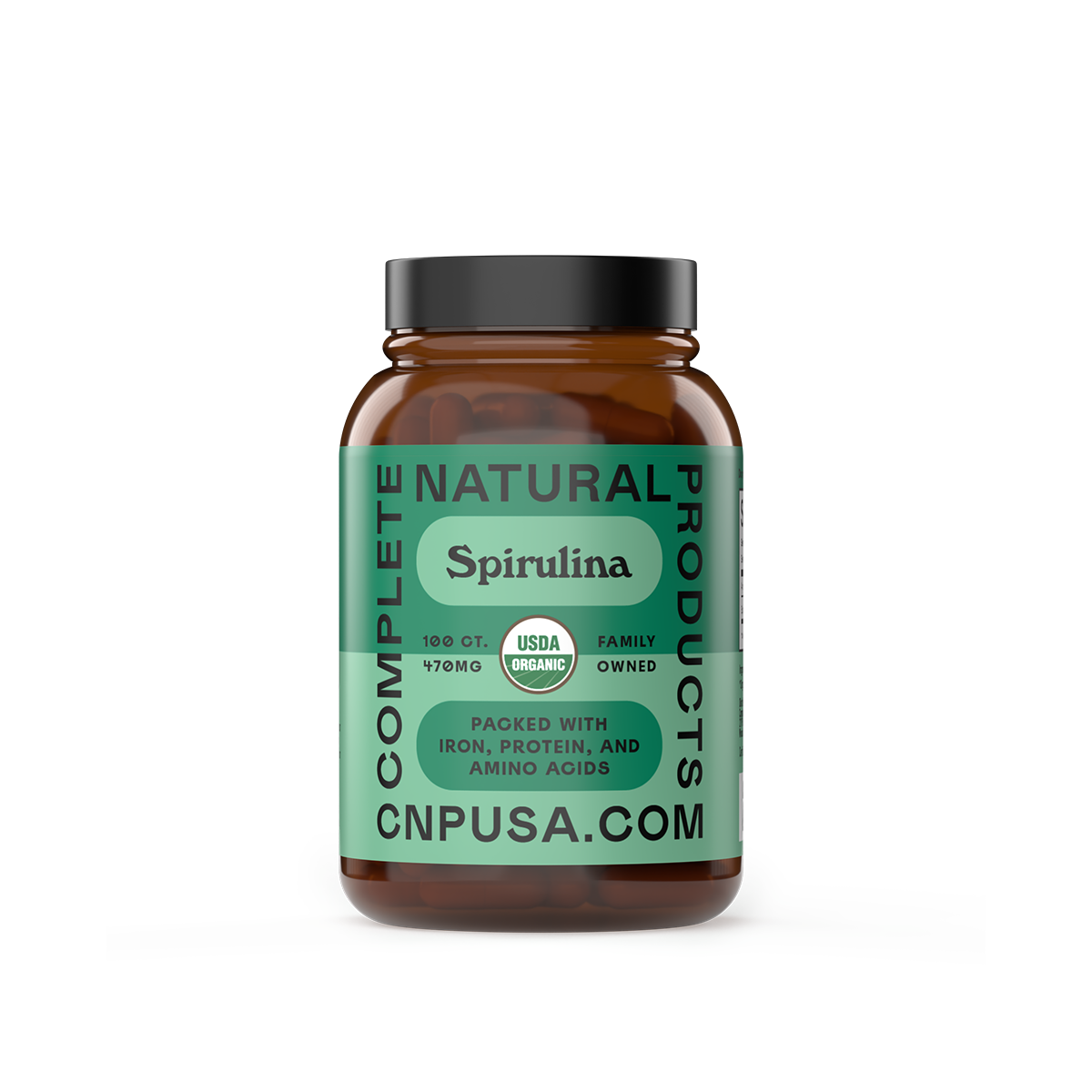 Organic Spirulina Capsules 2025 front bottle label blue-green superfood supplement