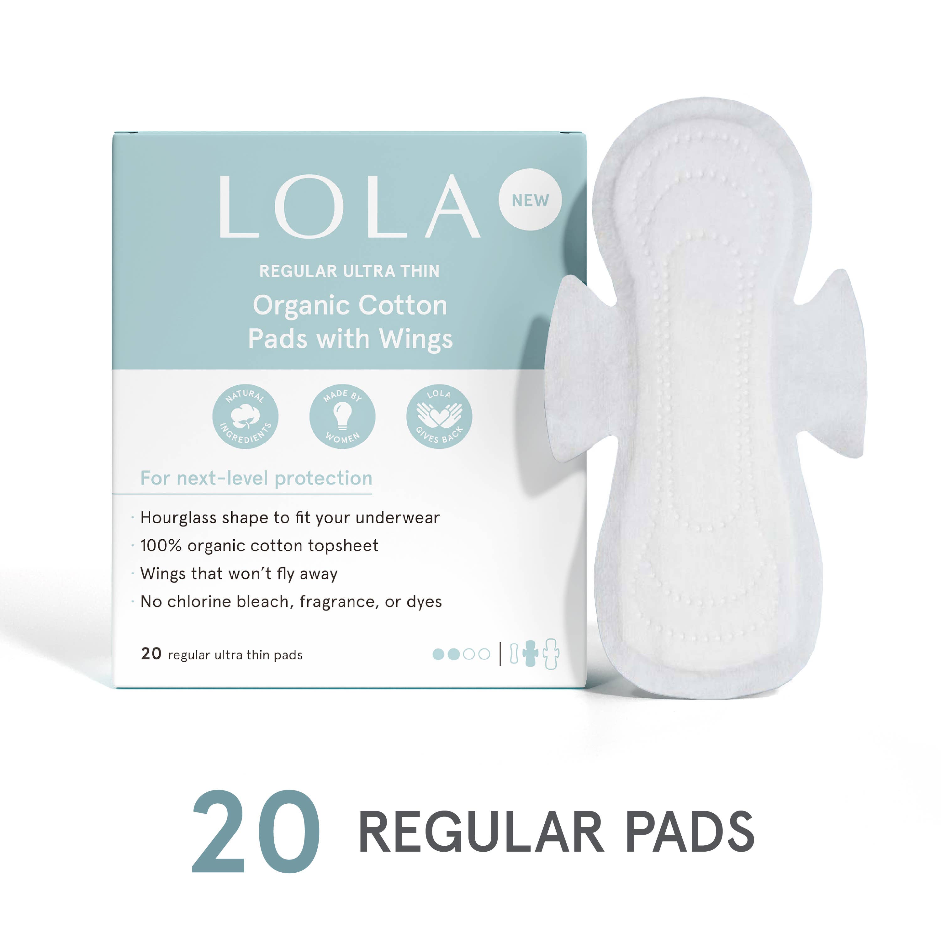 20ct Ultra Thin Pads Wings Regular front packaging view organic cotton