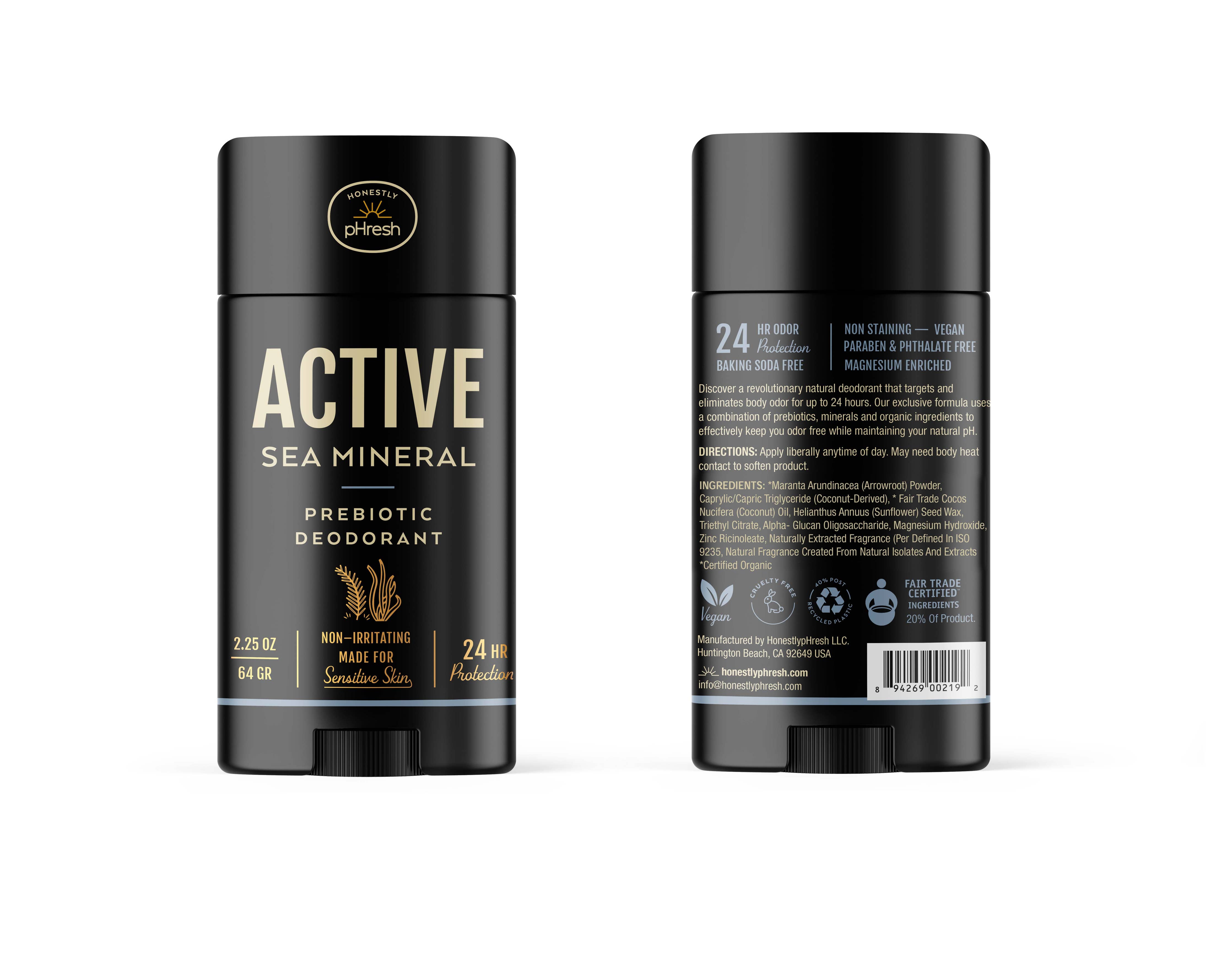 Active Sea Mineral Deodorant front product view natural formula