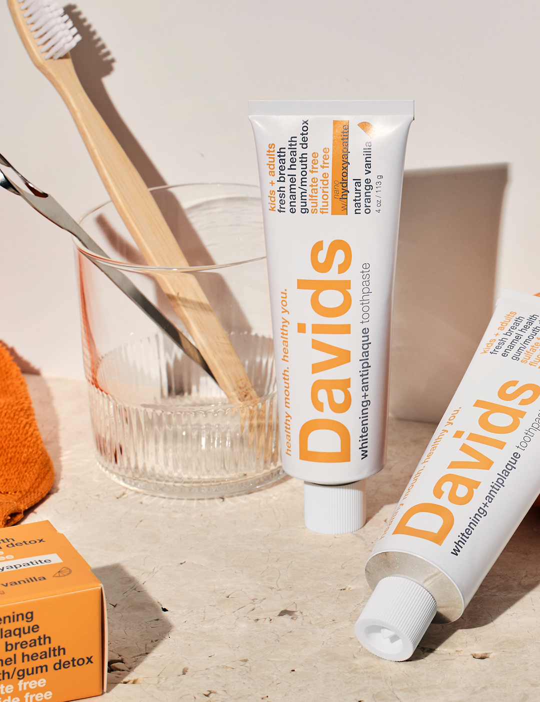 Davids kids + adults nano-hydroxyapatite premium toothpaste  /  orange vanilla