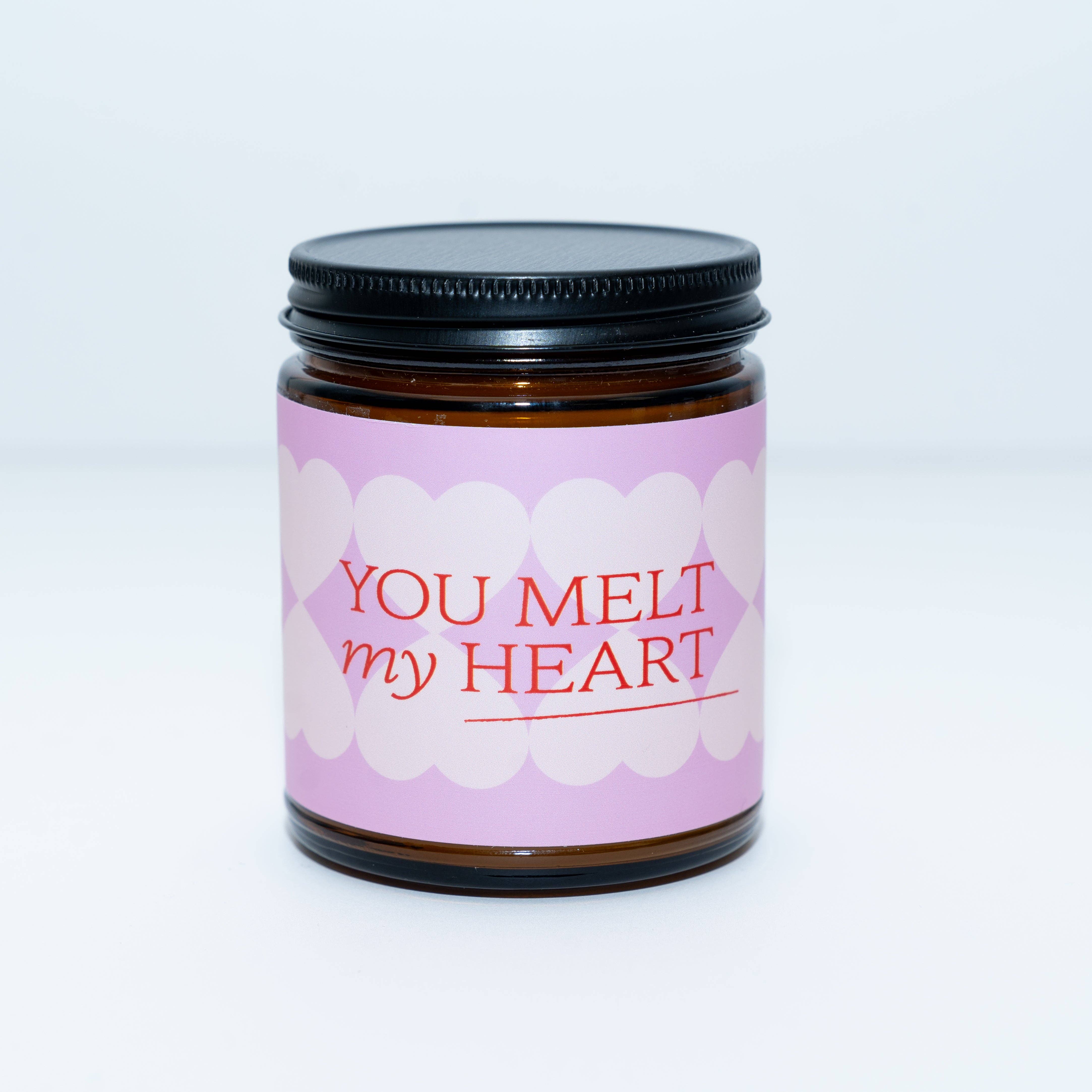 Melt My Heart Beeswax Candle close-up label romantic heart design