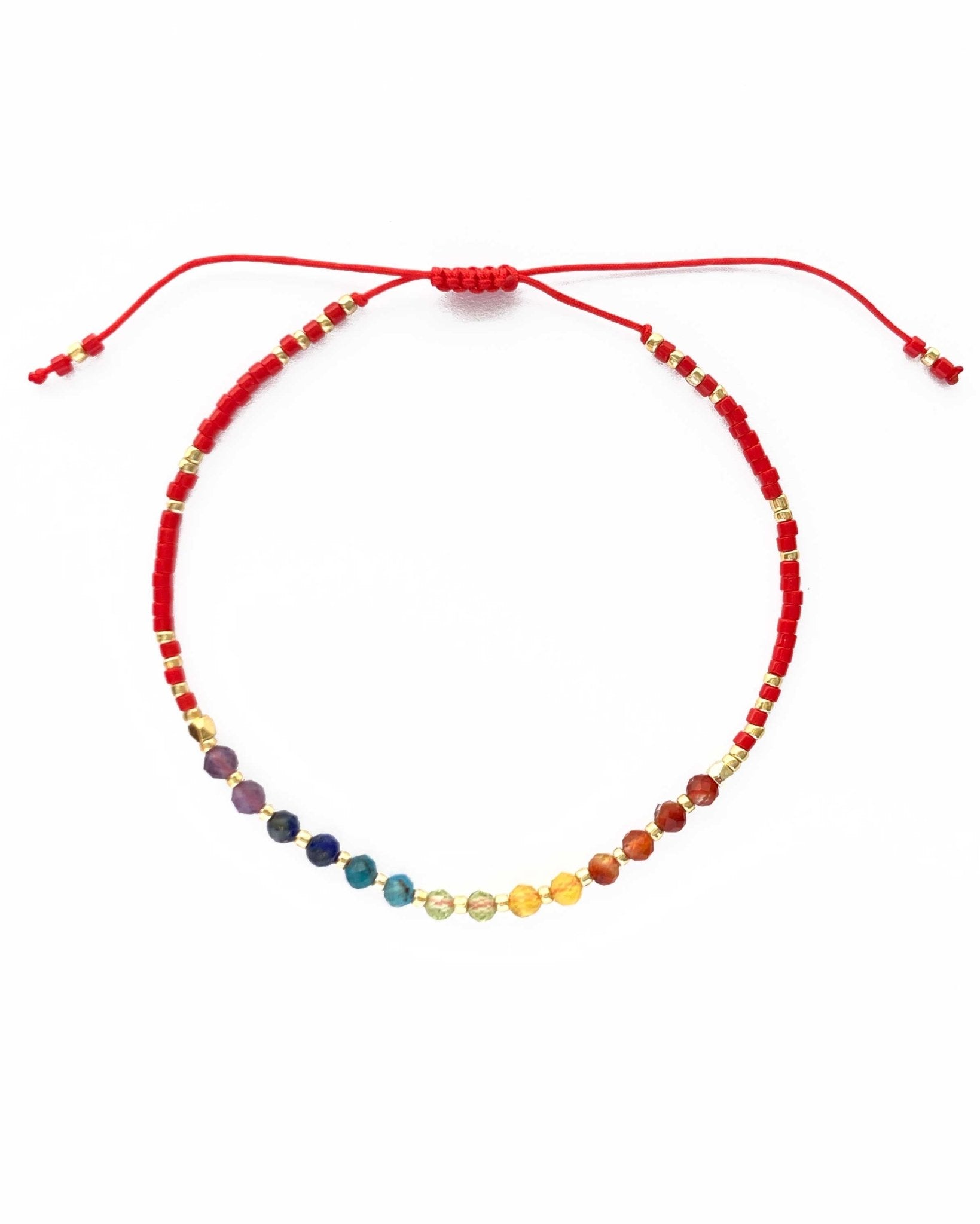 Chakra Rainbow Healing Gemstone Stacking Bracelet, Red - Free Living Co