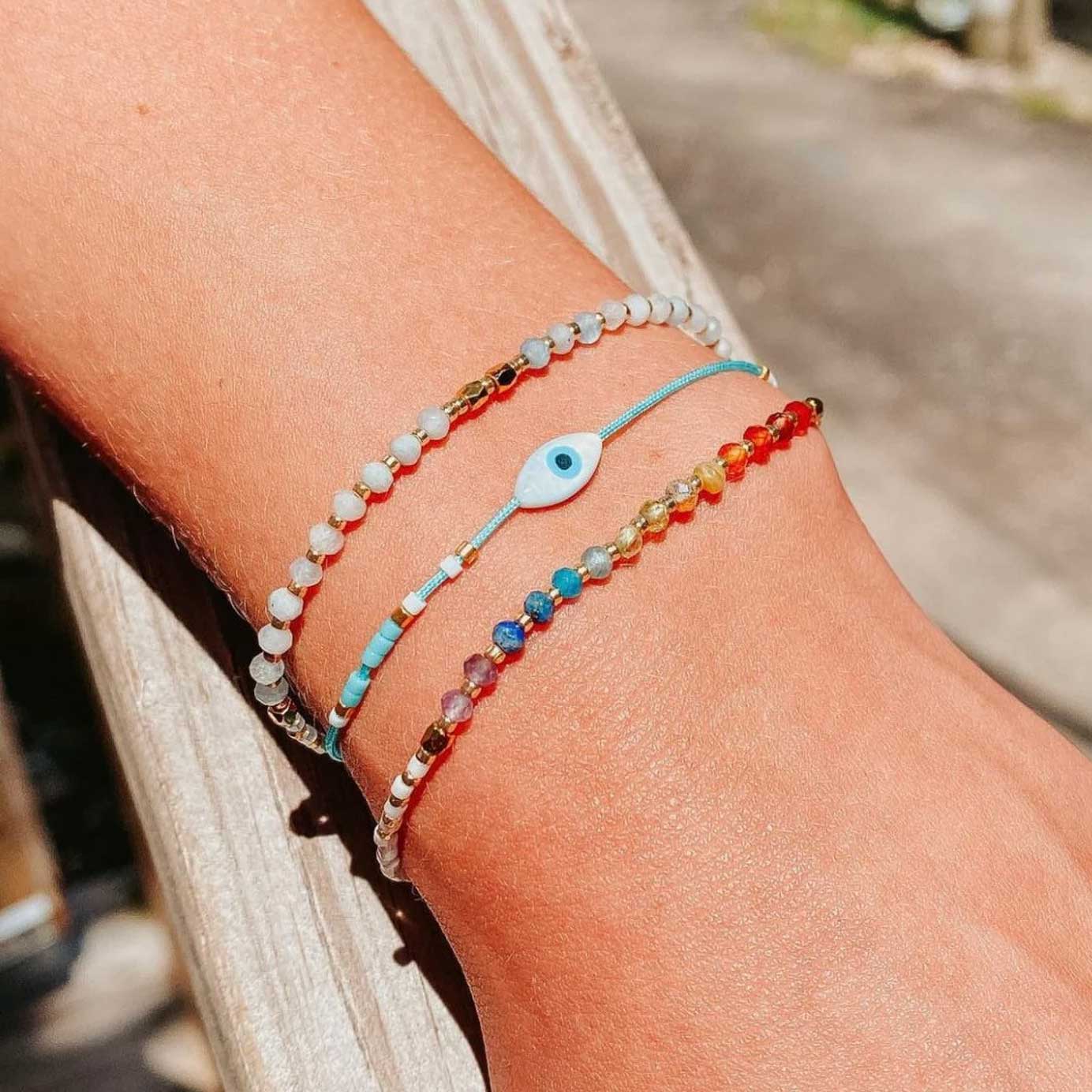 Chakra Rainbow Healing Gemstone Stacking Bracelet, White - Free Living Co