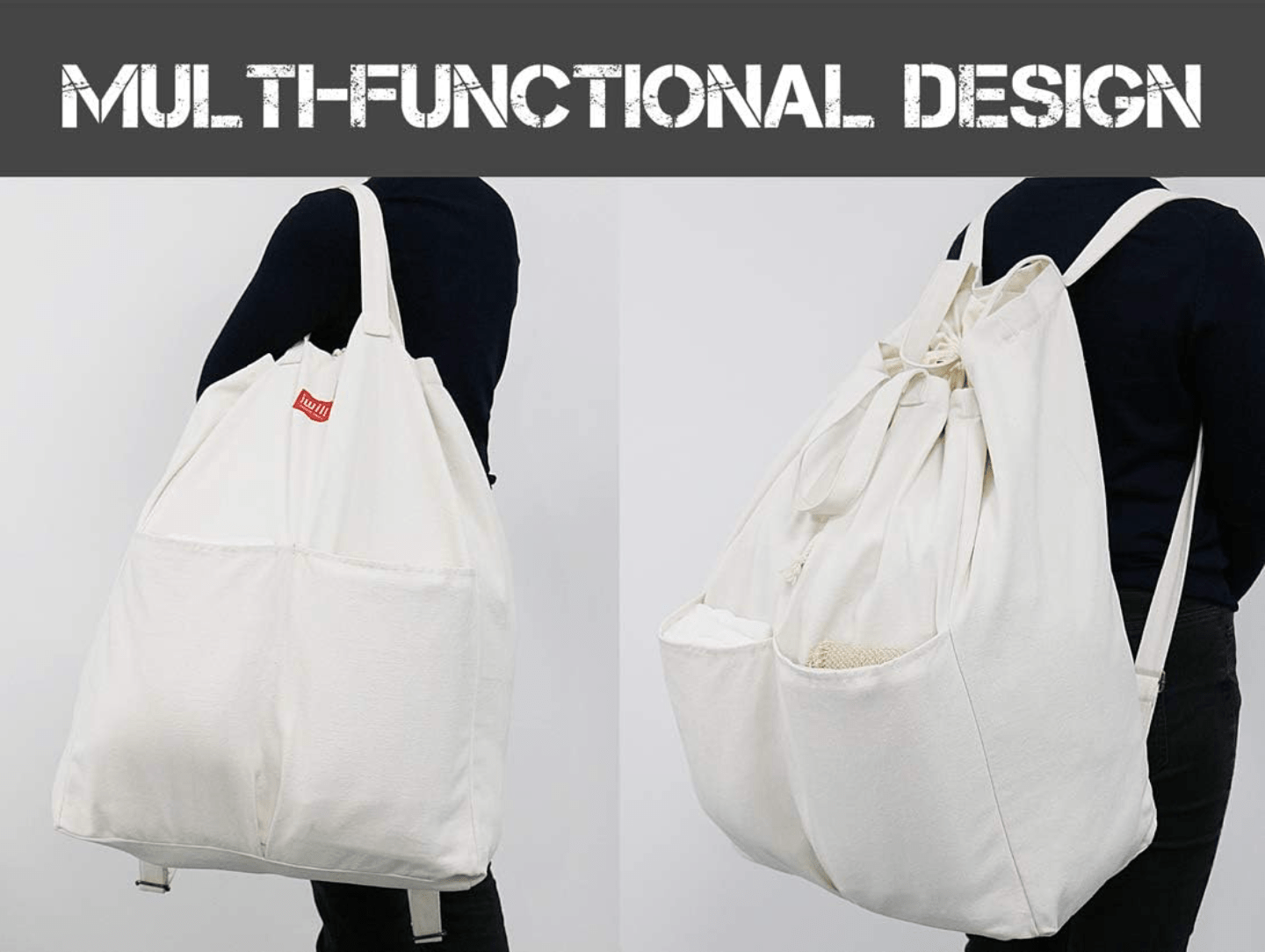 Cotton Canvas Laundry Bag with Pockets - Free Living Co