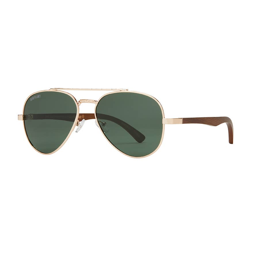 BP10364 Mav Gold Walnut Wood Grey Green Polarized sunglasses front view