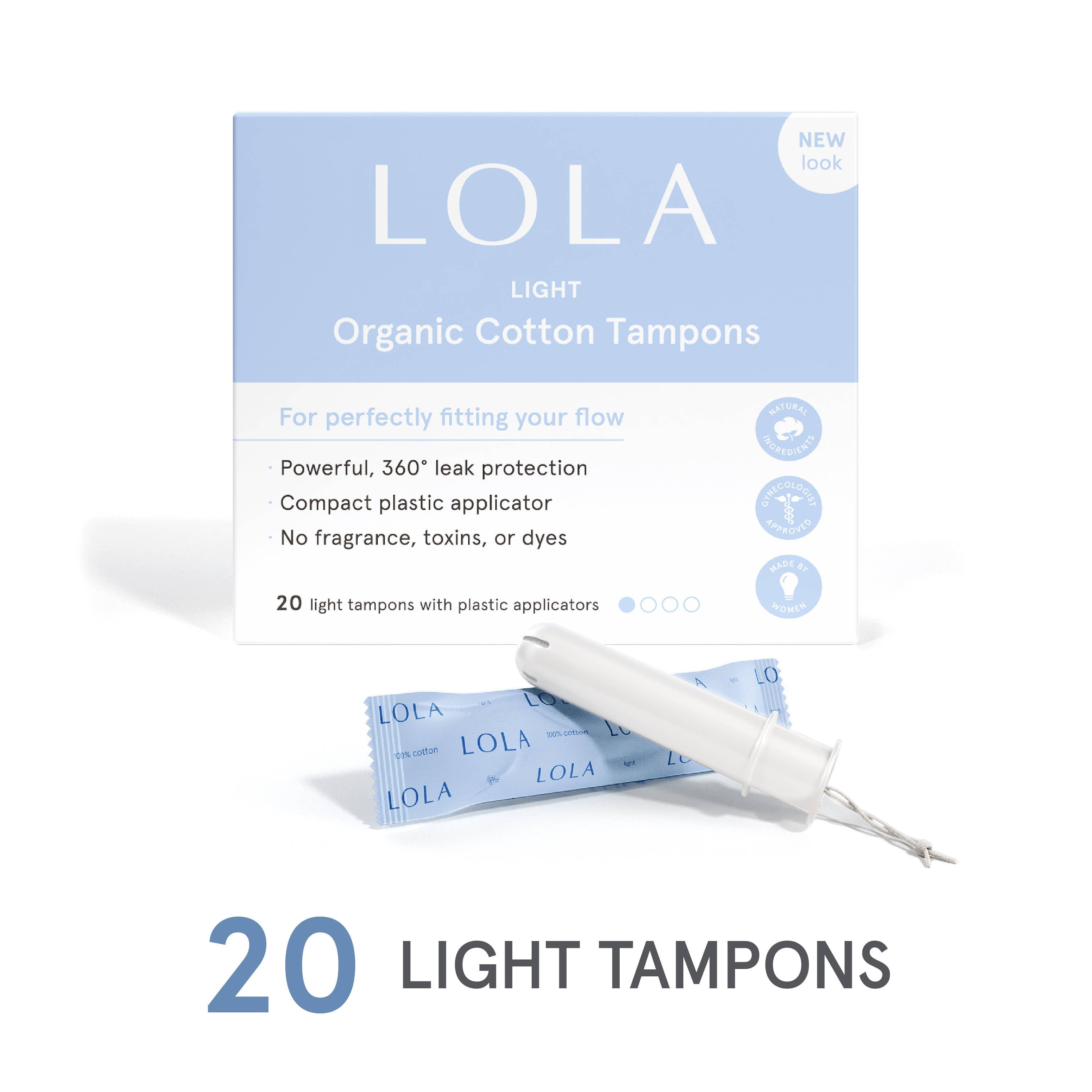 20ct Light Tampons front packaging view organic cotton