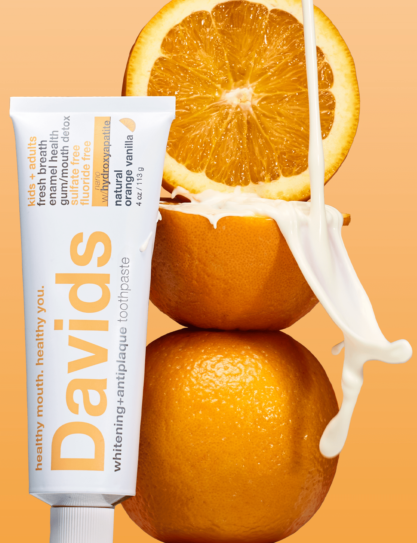 Davids kids + adults nano - hydroxyapatite premium toothpaste / orange vanilla - Free Living Co