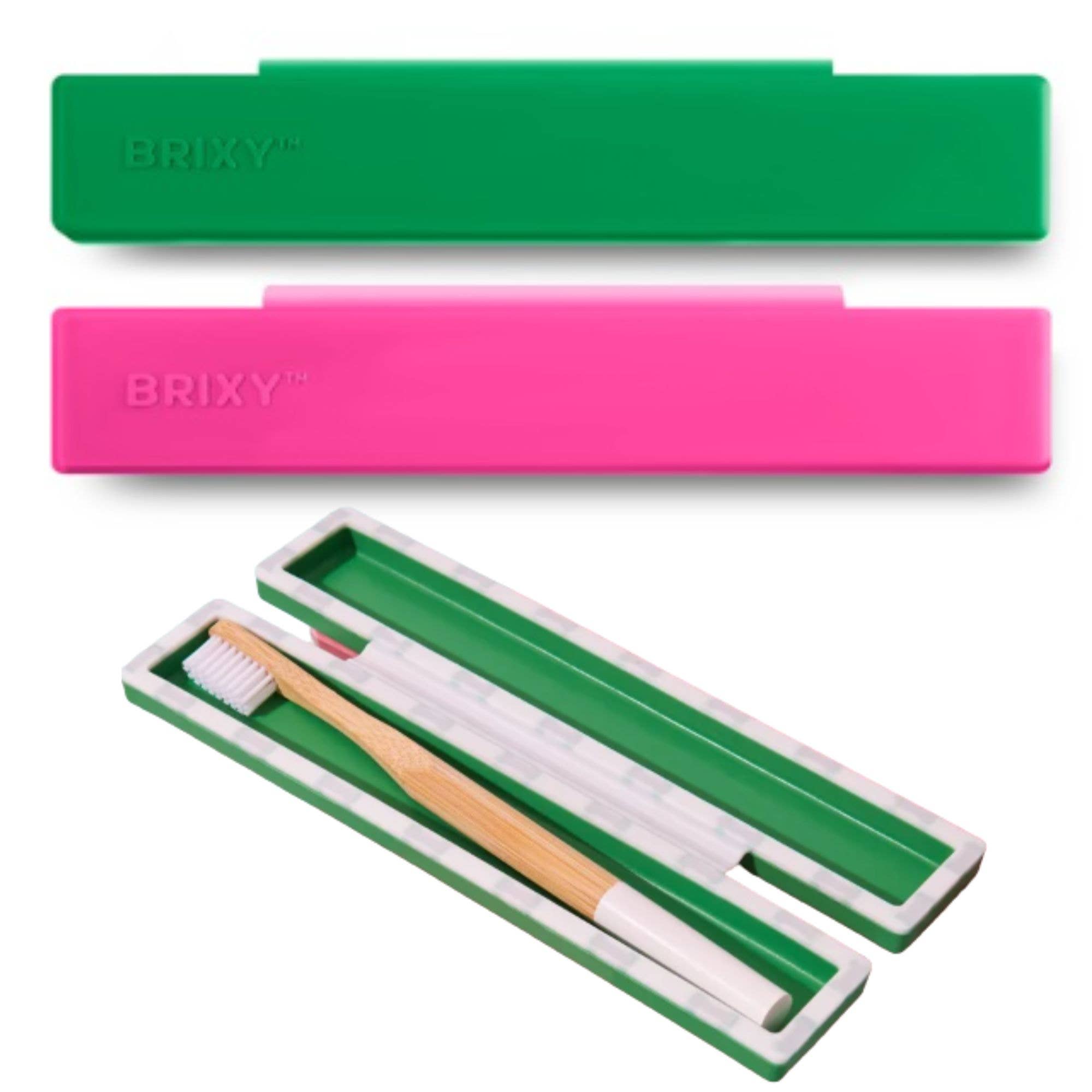 Silicone Toothbrush Travel Containers - Pink, Green