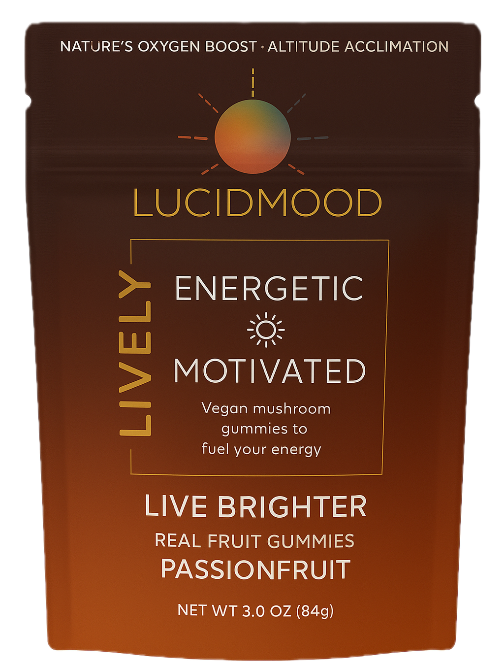 Lucidmood Lively Natural Energy Gummies product front view, natural stimulant-free energy gummies