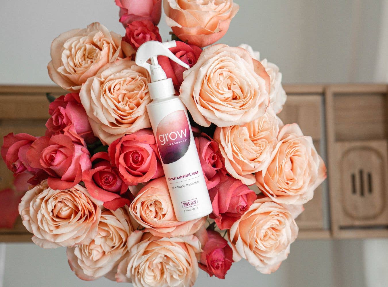 Black Currant Rose Air Fabric Spray in-use lifestyle photo room freshener