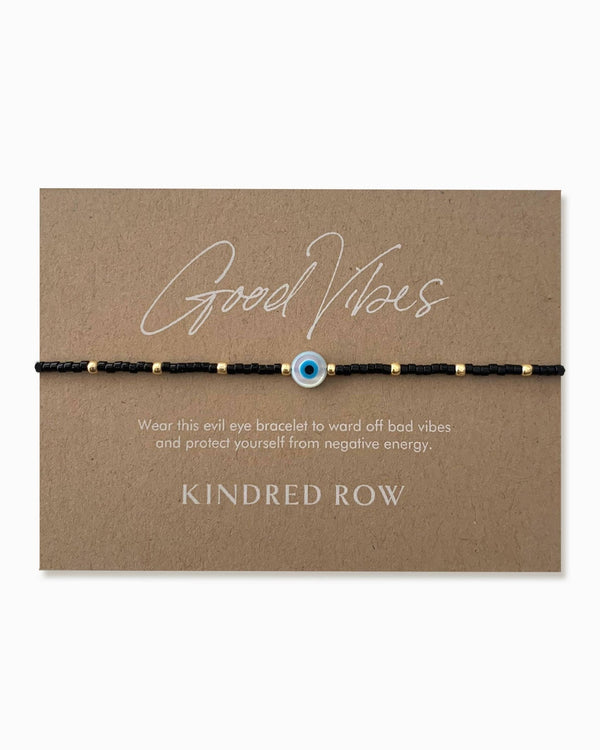 Evil Eye Beaded Bracelet, Black - Free Living Co