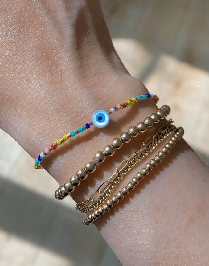 Evil Eye Beaded Bracelet, Rainbow - Free Living Co