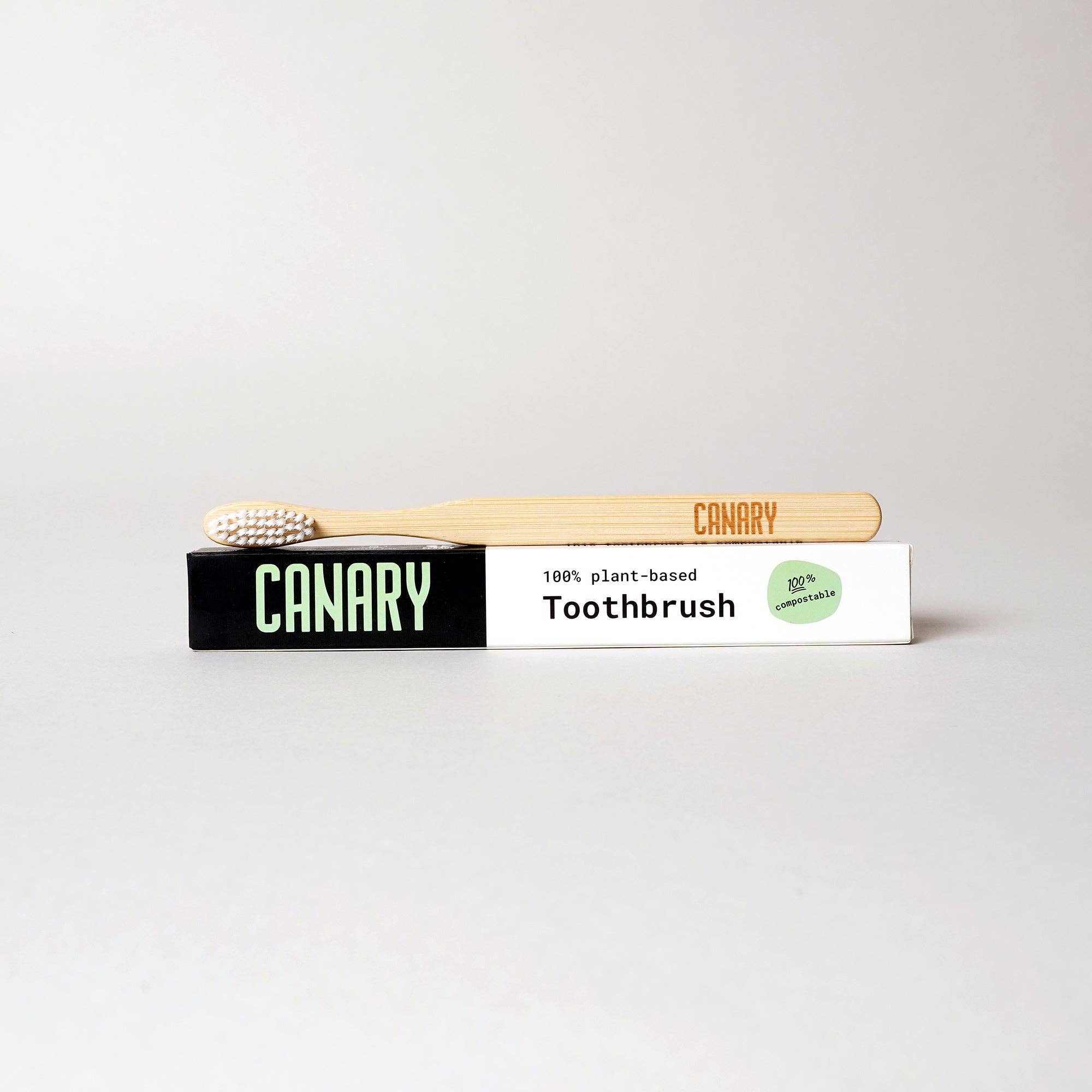Fully Compostable Bamboo Toothbrush product front view, eco-friendly sustainable bamboo toothbrush