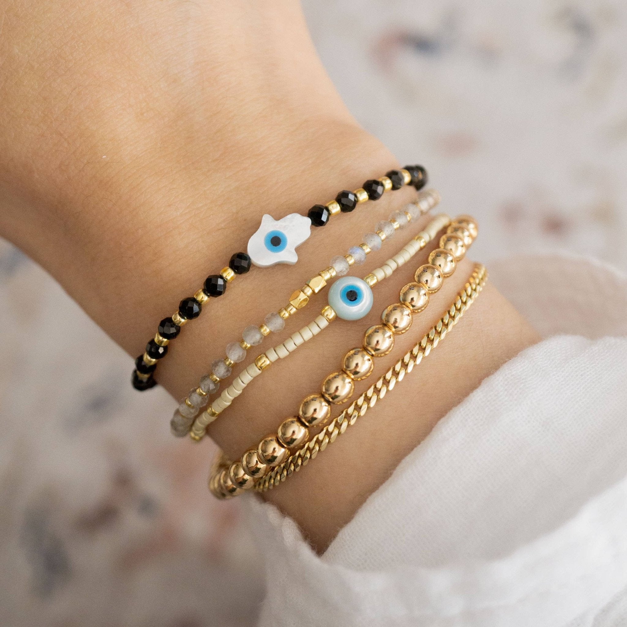 Hamsa Gemstone Bracelet, Black Onyx - Free Living Co