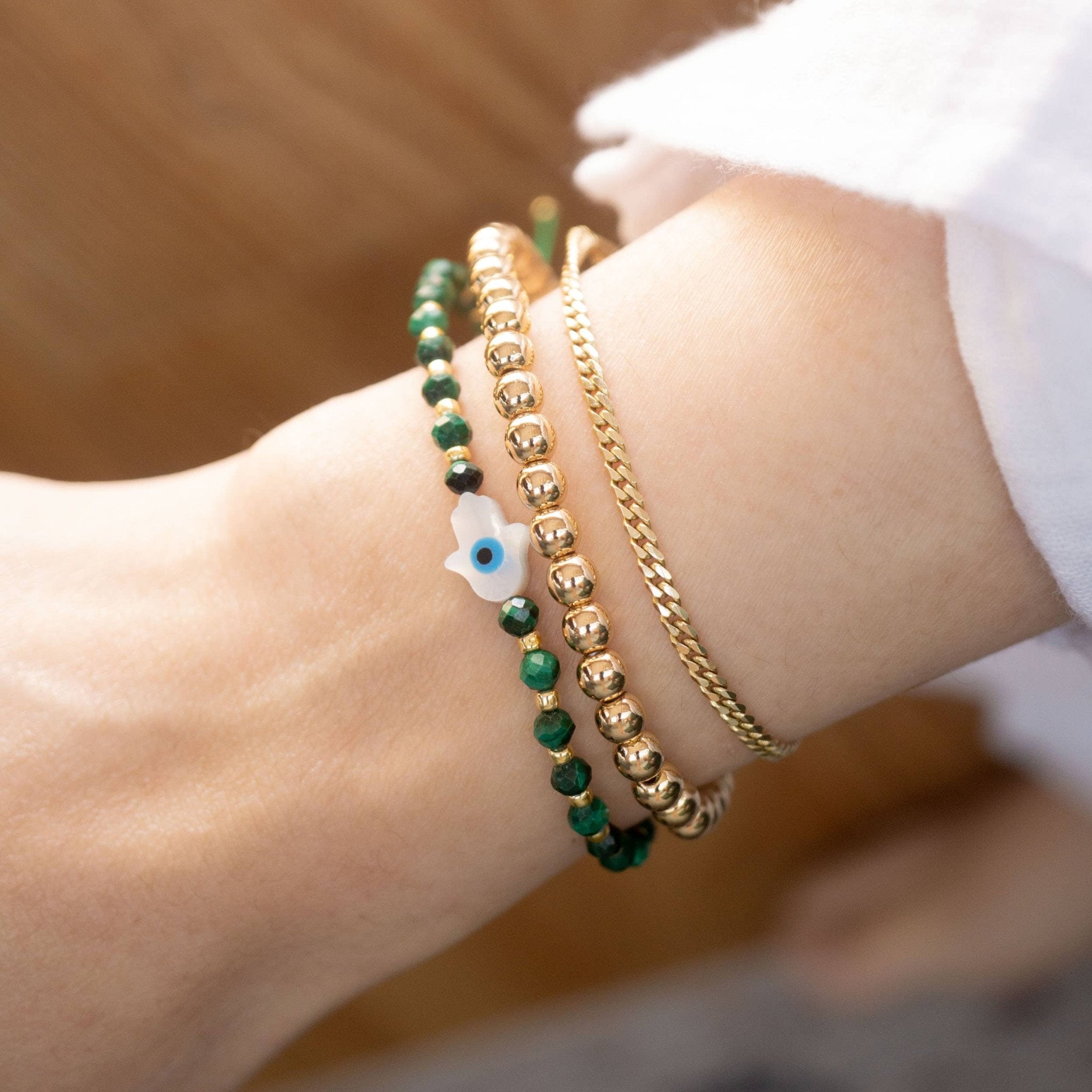 Hamsa Gemstone Bracelet, Malachite - Free Living Co