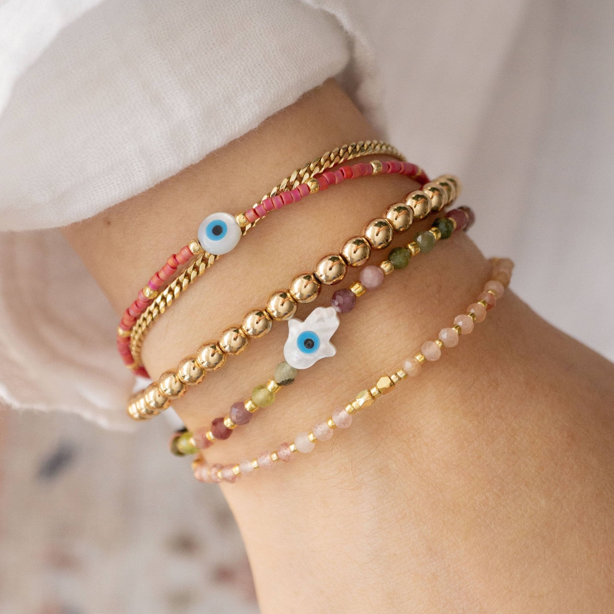 Hamsa Gemstone Bracelet, Pink Tourmaline - Free Living Co