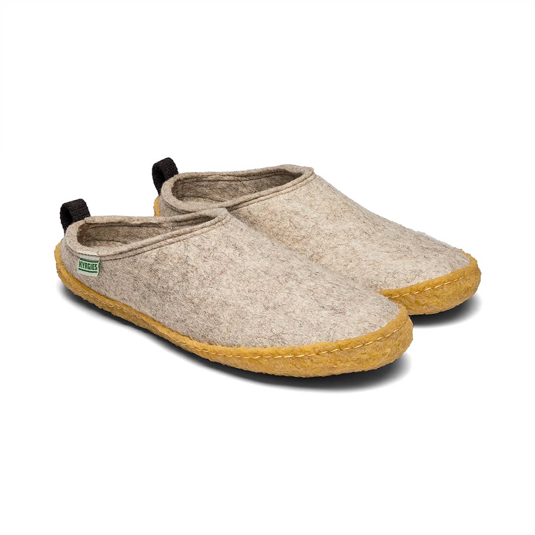 Kyrgies Outdoor Wool Slides side profile showing rubber sole