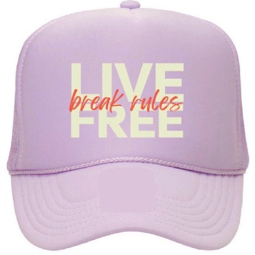 Live Free, Break Rules Trucker Hat - Lavendar - Free Living Co