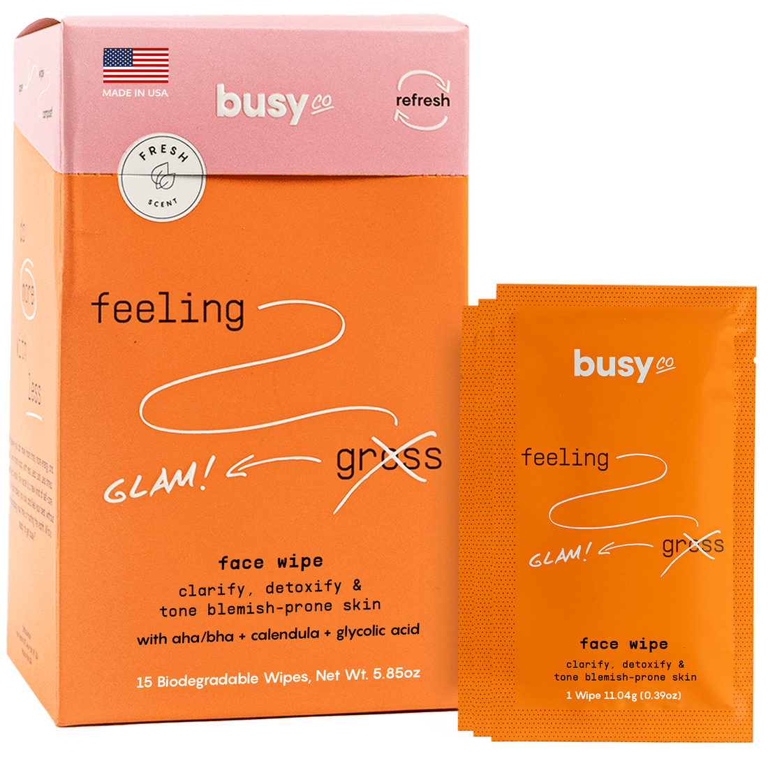 Refresh Face Wipes with AHA, BHA & Glycolic Acid - Free Living Co