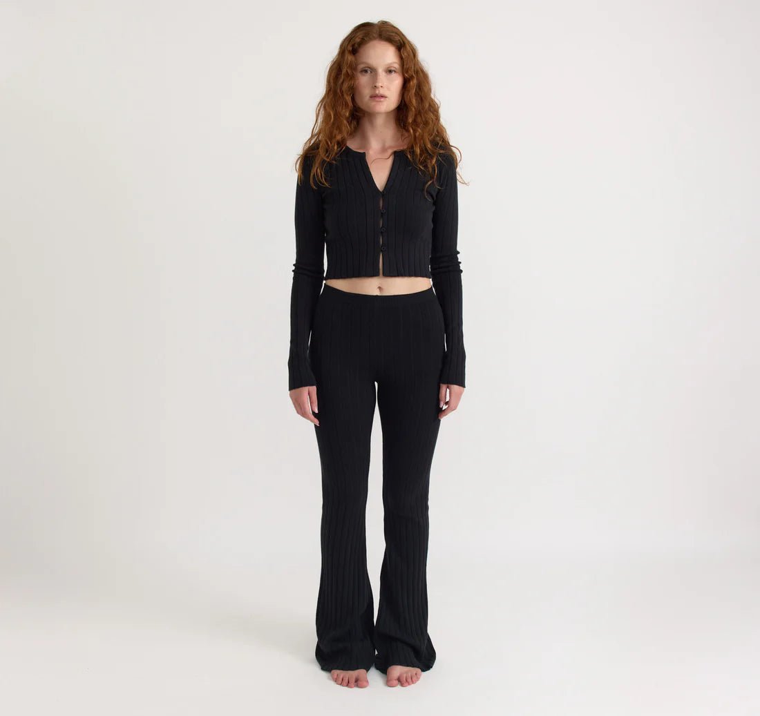 Soft Knit Rib High - Rise Flare Pants - Organic Cotton - Free Living Co
