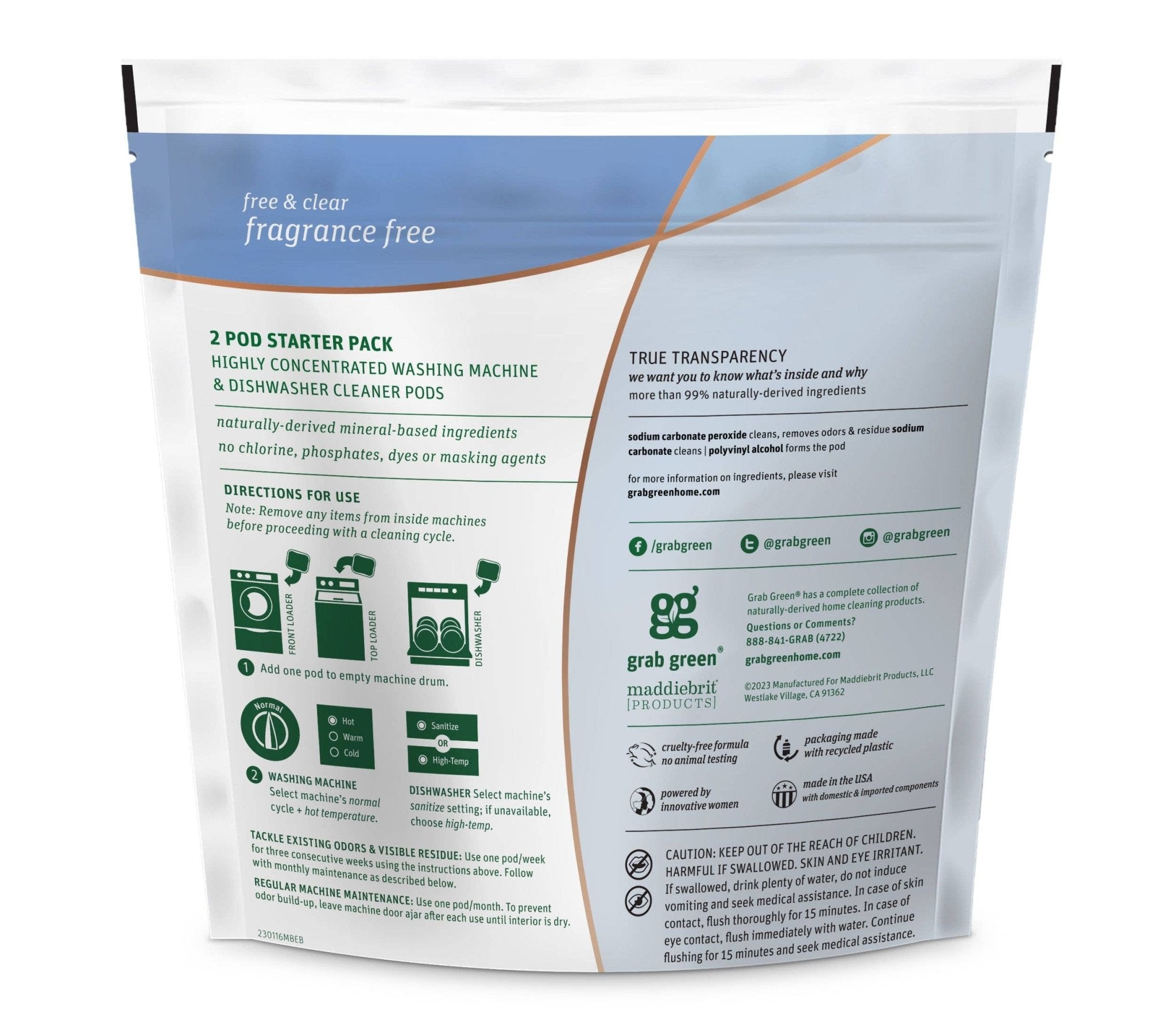 Washing Machine & Dishwasher Cleaner Pods, 2 Loads - Free Living Co