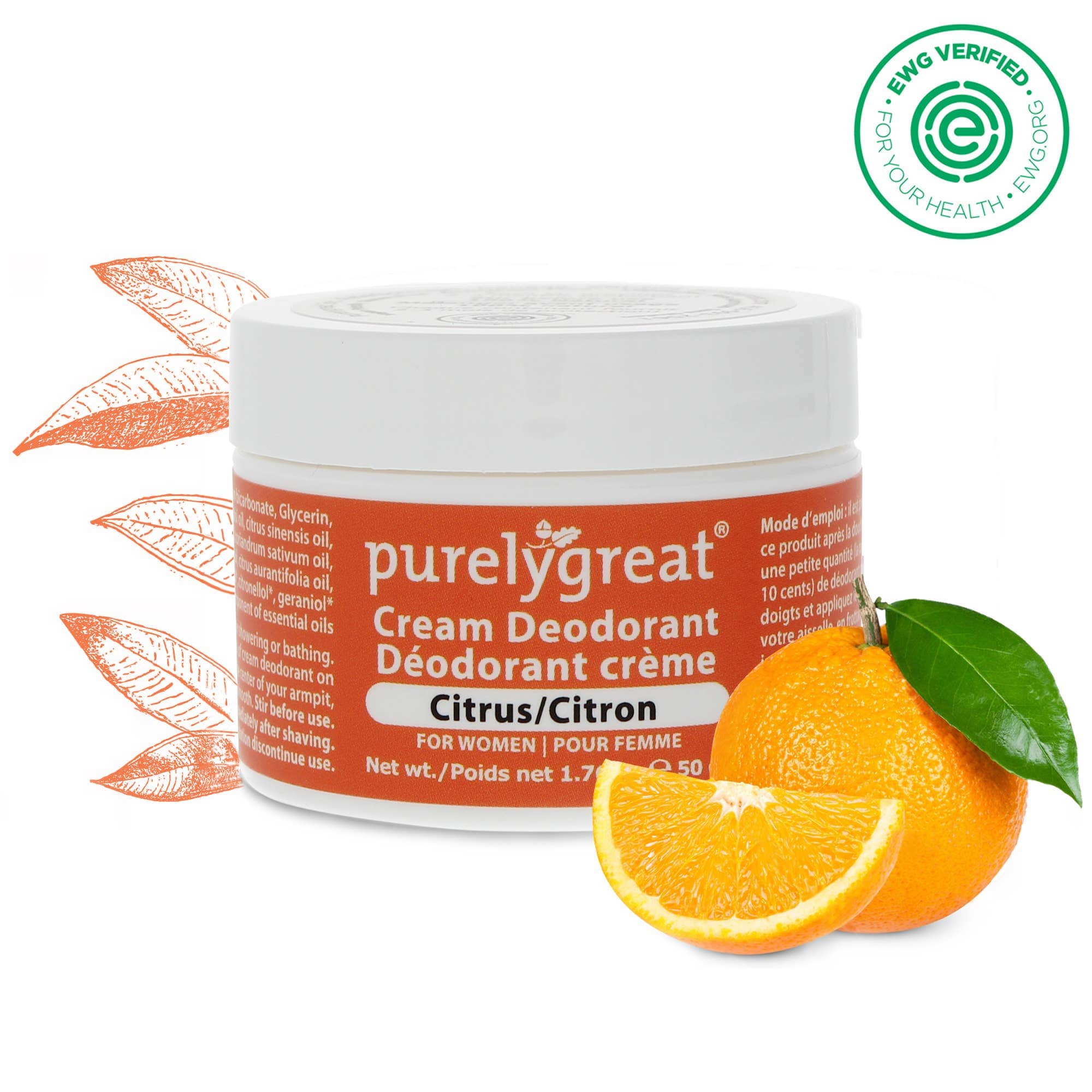 Purelygreat Cream Deodorant Citrus for Women - Free Living Co